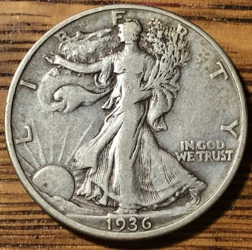 1936 D Walking Liberty Silver Half Dollar-Very Fine Quality Coin - FREE SHIPPING