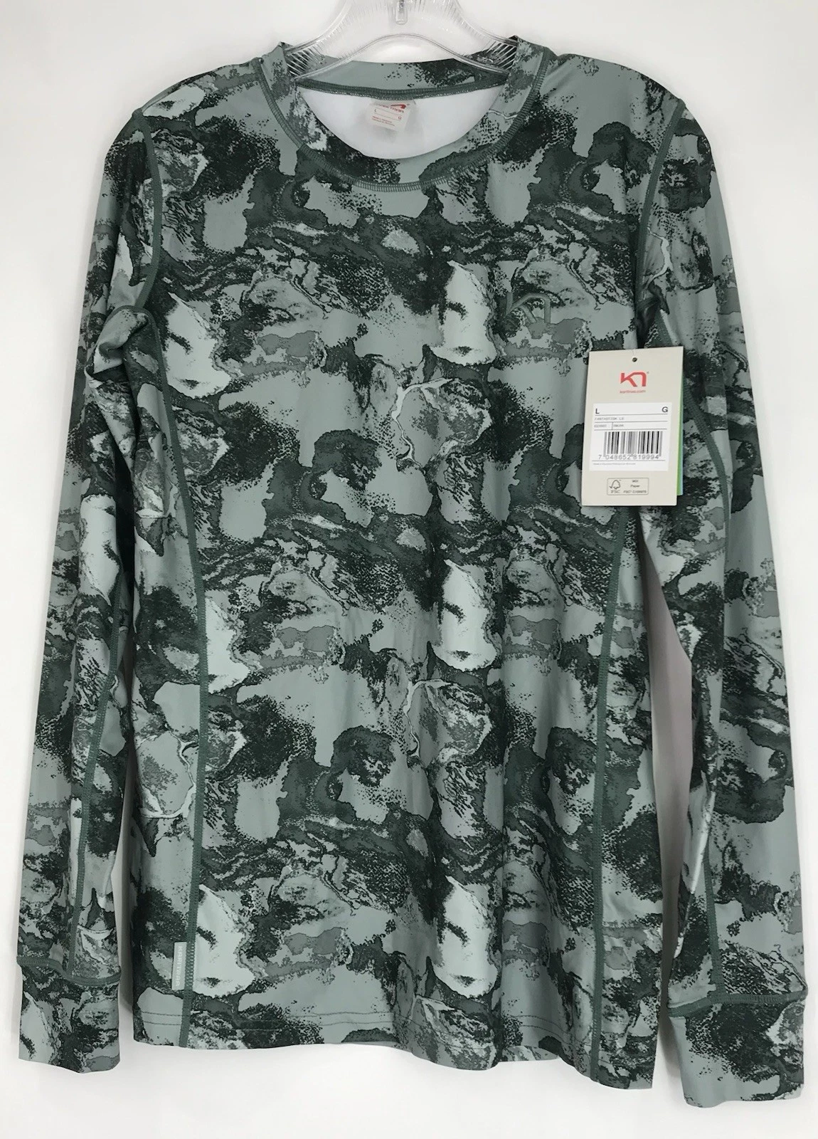 Kari Traa Shirt Top Womens Size Large Base Layer Green Long Sleeve Stretch