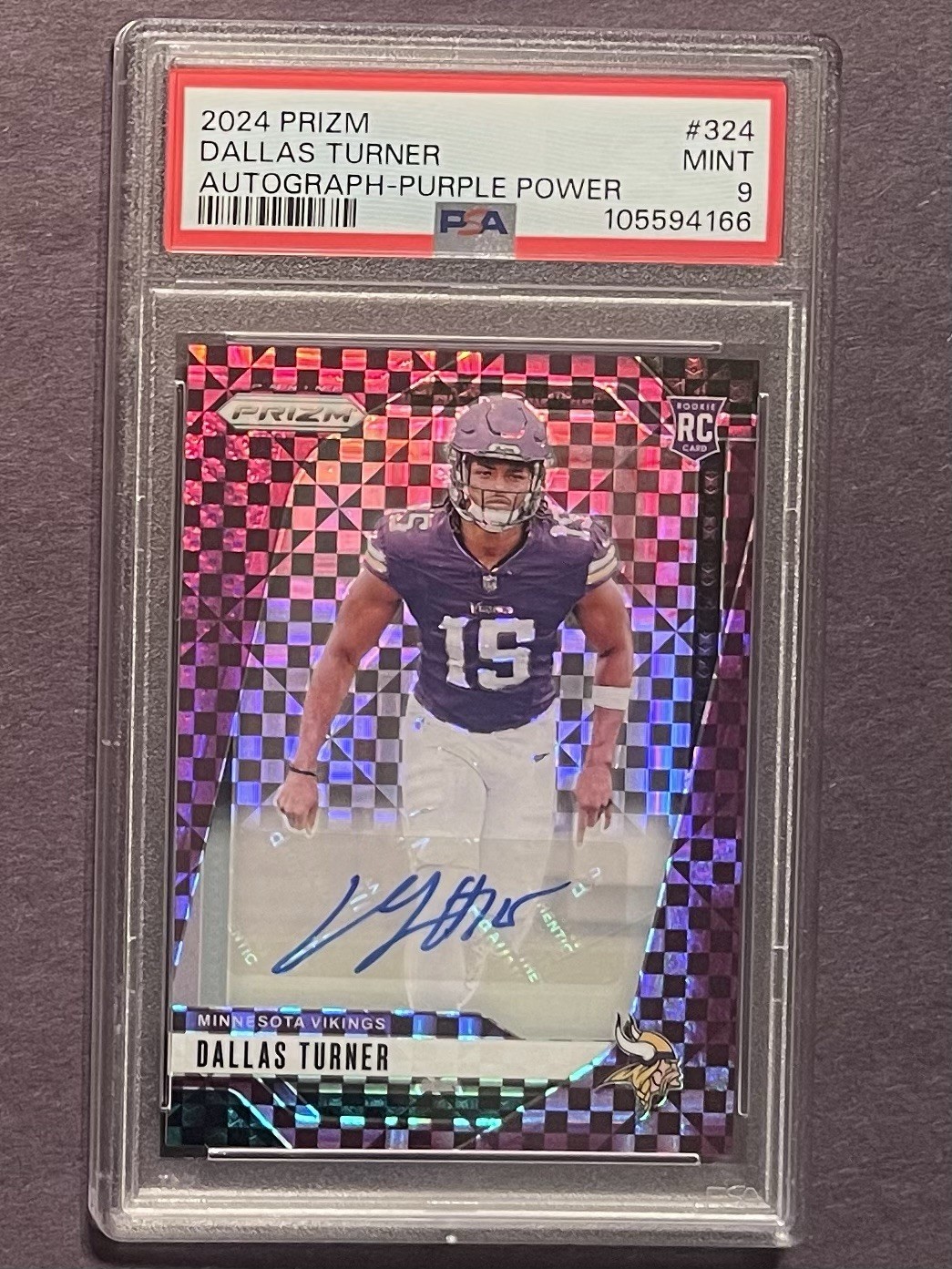 2024 Prizm Dallas Turner Purple Power Auto  /49 RC PSA 9 Mint