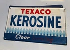 VINTAGE TEXACO KEROSENE CLEAR BURNING TIN SIGN BLUE FLAMES Metal Gas Oil Service