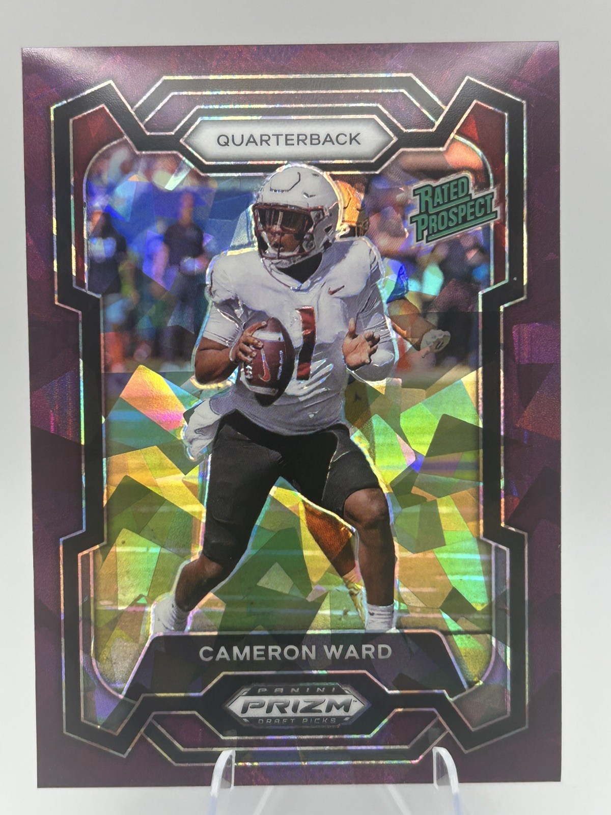 2024 Prizm Draft Picks Purple Cracked Ice #199 Cameron Ward /149 Rated Rookie