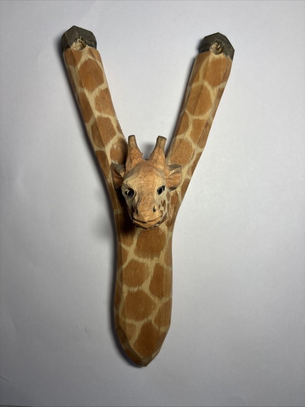 Vintage Slingshot Carved Giraffe Wooden Handle No Band Wood Sling Shot