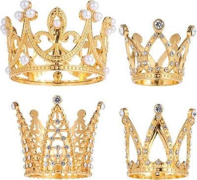 4 Stück Mini Krone Kuchen Topper, Kleine Krone Tortendeko, Gold Krones