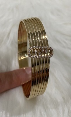 Fendi Gold Metal Bangle Bracelet with Crystal Accent and original