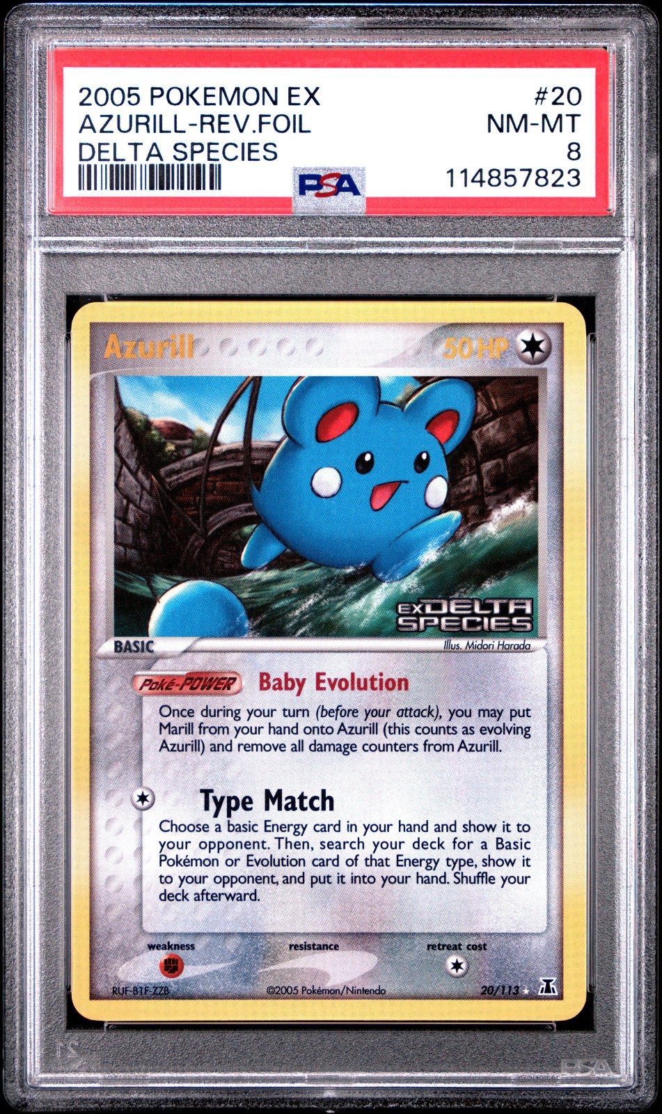 2005 POKEMON EX DELTA SPECIES AZURILL #20 REVERSE FOIL PSA 8 NM #114857823