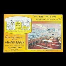 NYC 1940s Postcard Broadway Diner Ham n Egg Corner Ephemera Tichnor Bros Linen