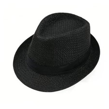 Giroir Straw Fedora Hat for Men Panama Sun Hat for Summer Beach Medium Black