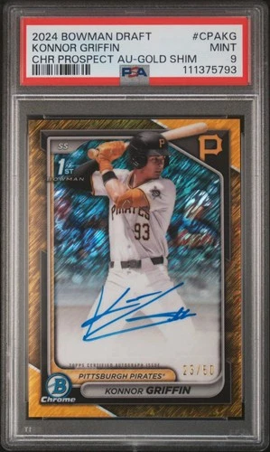 2024 Bowman Draft Chrome Prospect Konnor Griffin Gold Shimmer Auto /50 PSA 9