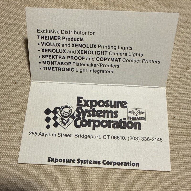 Vintage Business Card Exposure Systems Corporation Bridgeport Connecticut Produc