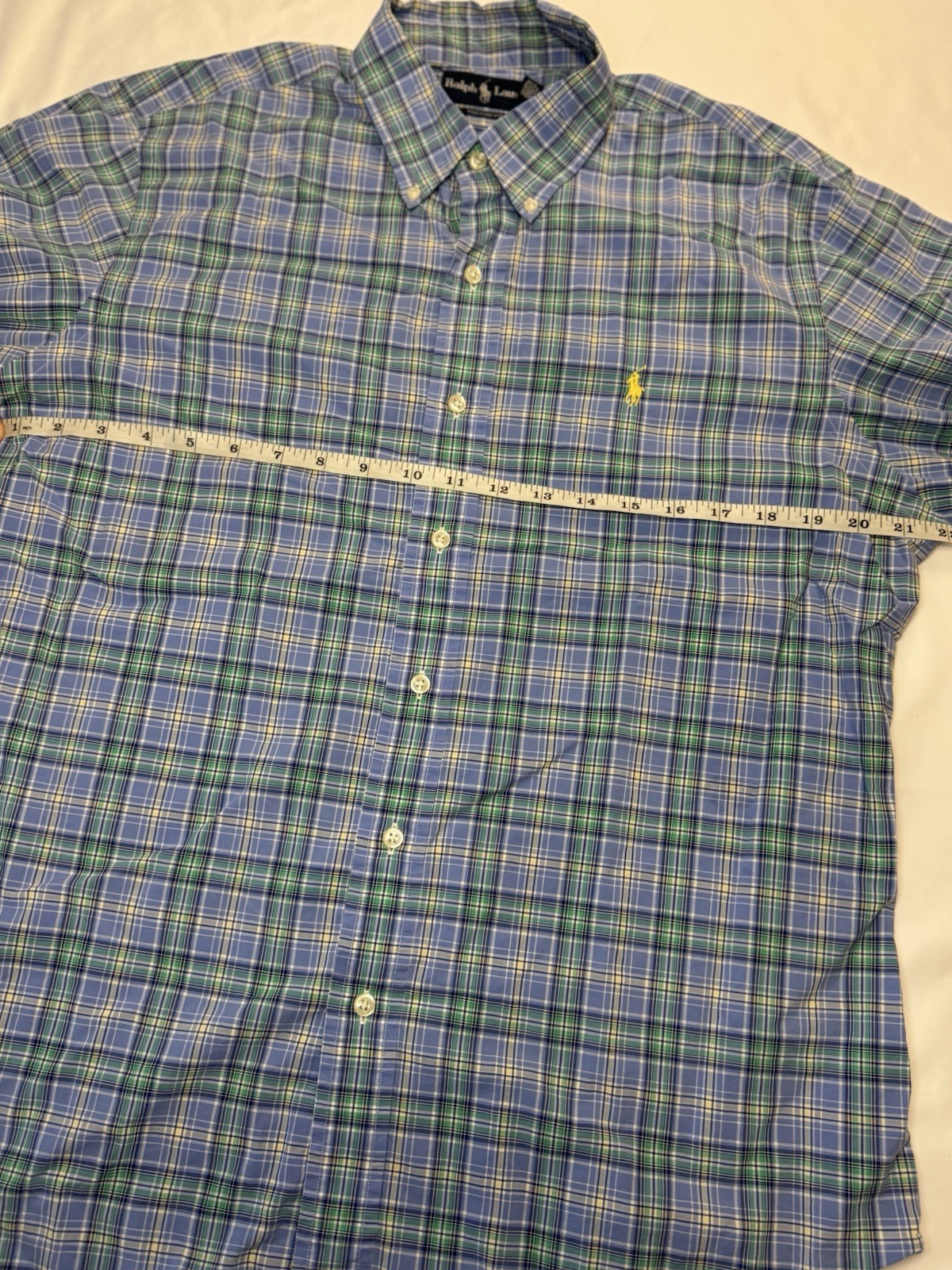 PONY Polo Ralph Lauren uomo CUSTOM FIT abbottonata cotone blu camicia a quadri grande