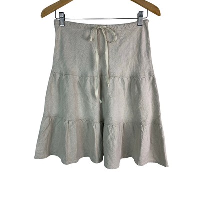 Allen Allen Women's S Beige Tiered Elastic Drawstring Waist 100% Linen Skirt