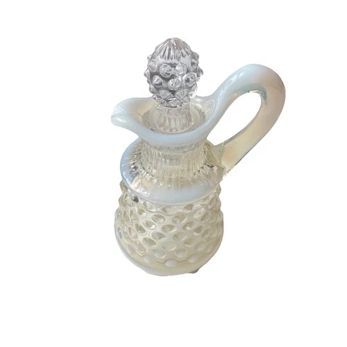 Vintage Fenton White Opalescent Hobnail Glass Cruet 5" with Stopper – Milk Glass