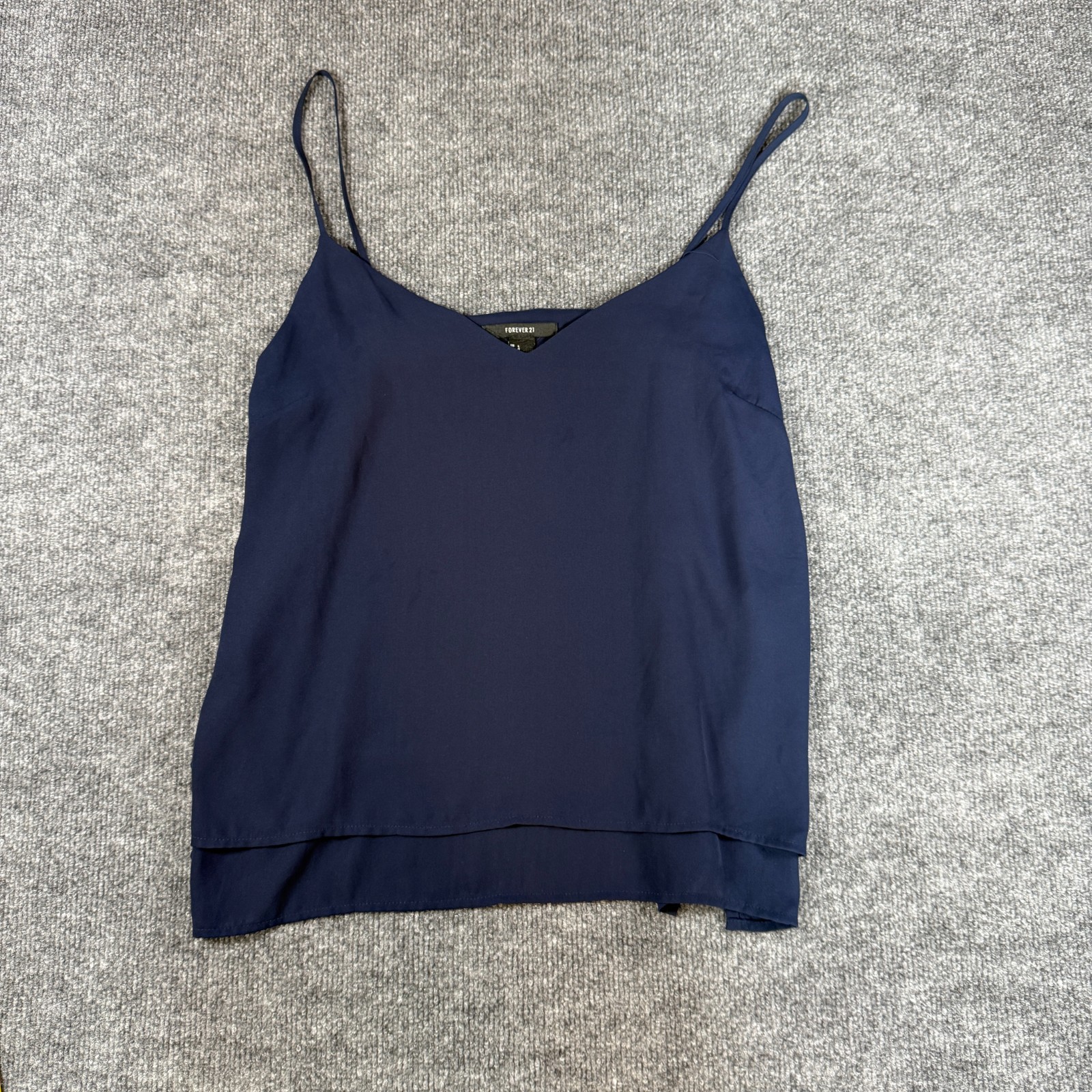 Forever 21 Satin Tank Top Womens Large Navy Blue Sleeveless Silky Cami