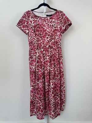MAX MARA WEEKEND white red pink floral dress Sz 2 pleated midi short sleeve  | eBay