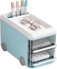 LETURE Cute Desk Organizer with Drawers, Plastic Desktop Storage for Business Ca