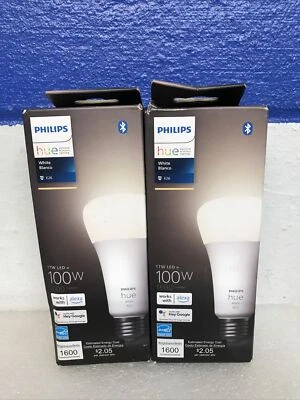 Philips Hue 100W A21 / E26 Smart LED Light Bulb White 1600 Lumens Lot Of 2 New