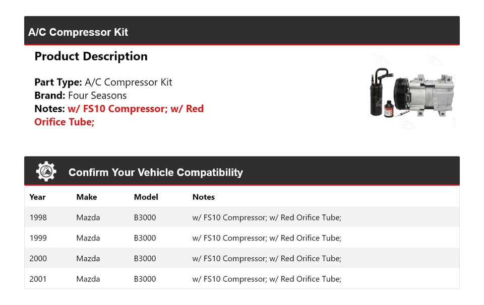 Kit compresor aire acondicionado para Mazda B3000 1998-2001 4 estaciones 1999 2000 Foto 2 de 4