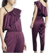 ALI & Jay Los Angeles Women Med  Purple One Shoulder Ruffle Satin Romper Jumper