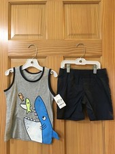 NEW Carter's Boys Shark Shirt Shorts Set 2pcs Gray Blue Toddler