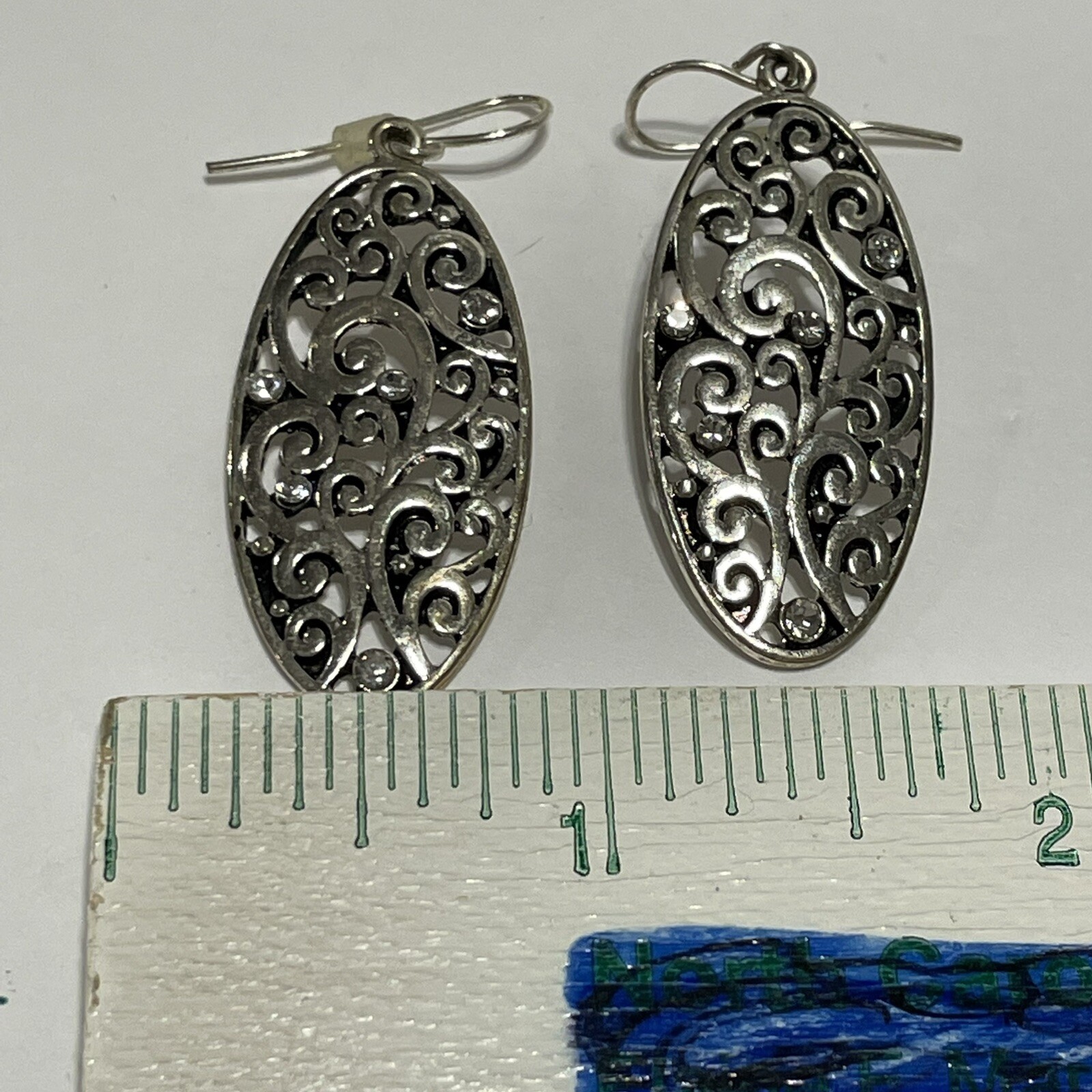 silver tone openwork scroll dangle hook earrings … - image 5