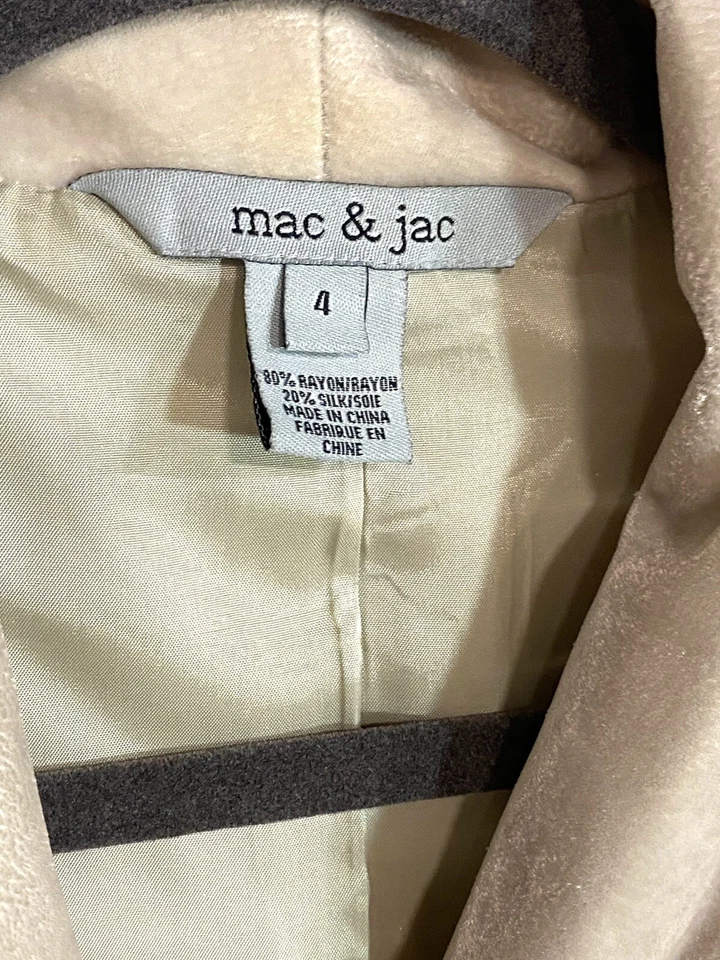 Nordstrom Mac & Jac Velvet Beige Women Size 4 Blazer Jacket Pin Holes ** - Image 2 of 4