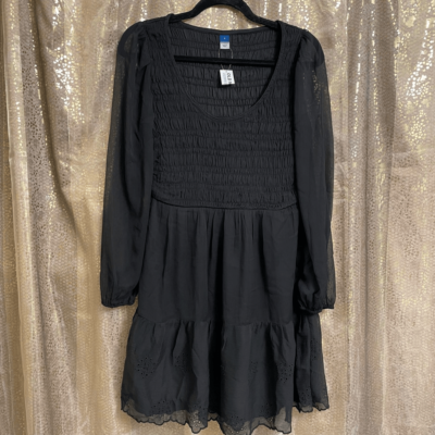 Old Navy Black Jack Fit & Flare Long-Sleeve Eyelet Mini Dress Small NWT |  eBay