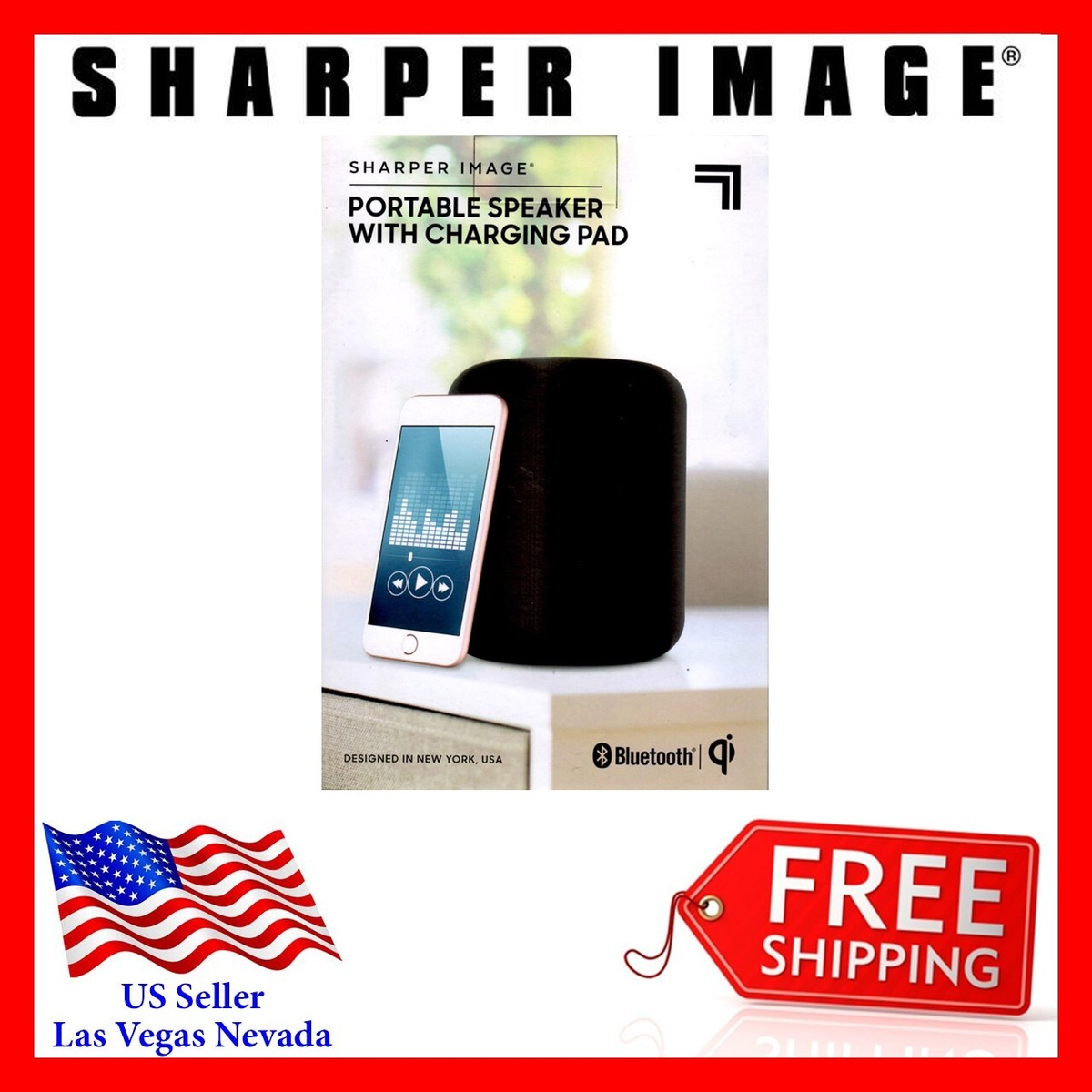 Sharper Image Portable Speaker With Charging Pad Bluetooth SBT598BK