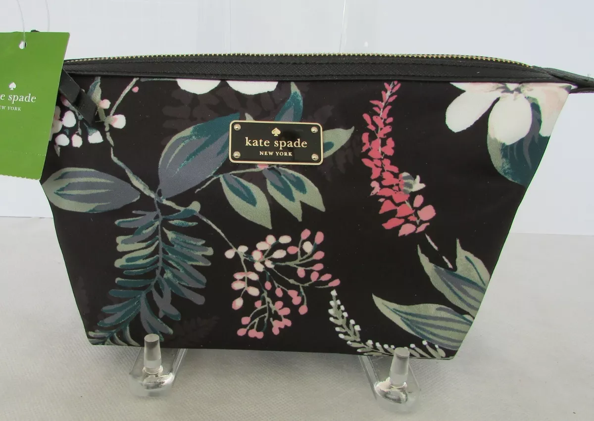 Kate Spade Jodi Wilson Road Botanical Cosmetic Bag Clutch Black Multicolor NWT