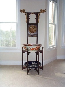 Antique Chinese Vanity Wash Stand Fertility QiLin Bat Dragon Lotus QING PERIOD