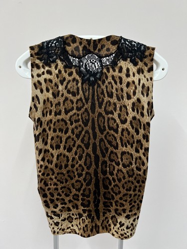 Women's DOLCE & GABBANA Leopard Print Sleeveles Blouse Top Wool Cotton Size 40 - Picture 7 of 10