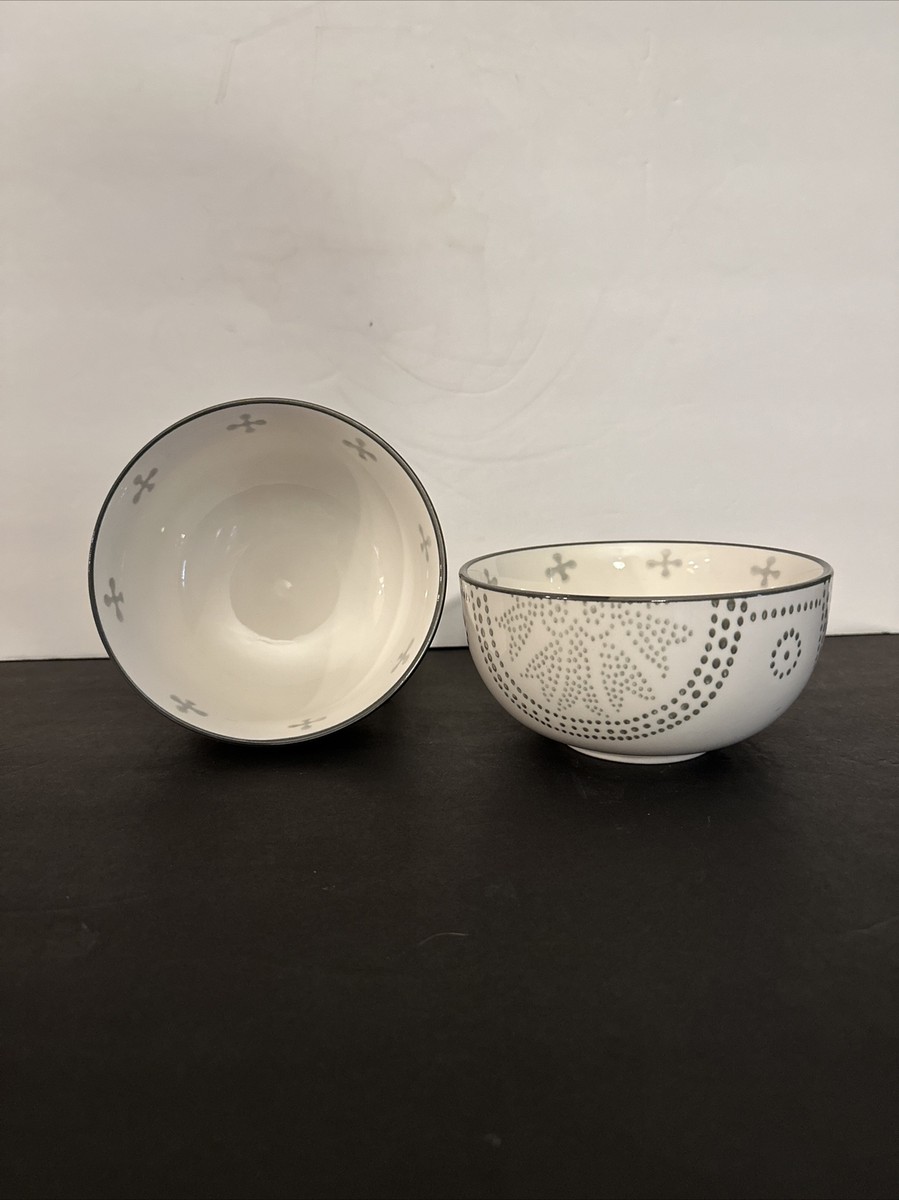 Baum Gray White Phara Pattern 6” Cereal Soup Bowl Set of