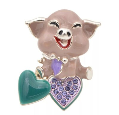 crystal pig brooch crystal heart cute pig birthday christmas mum piglet 720
