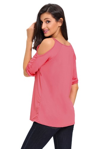 Ladies Rosy Scoop Neck Cold Shoulder Over-sized Top Blouse t-shirt size 8-10-12 - Picture 5 of 5
