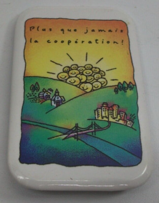 Plus Que Jamais La Cooperation French 2.75'' x 1.75'' Vintage Pinback Pin Button