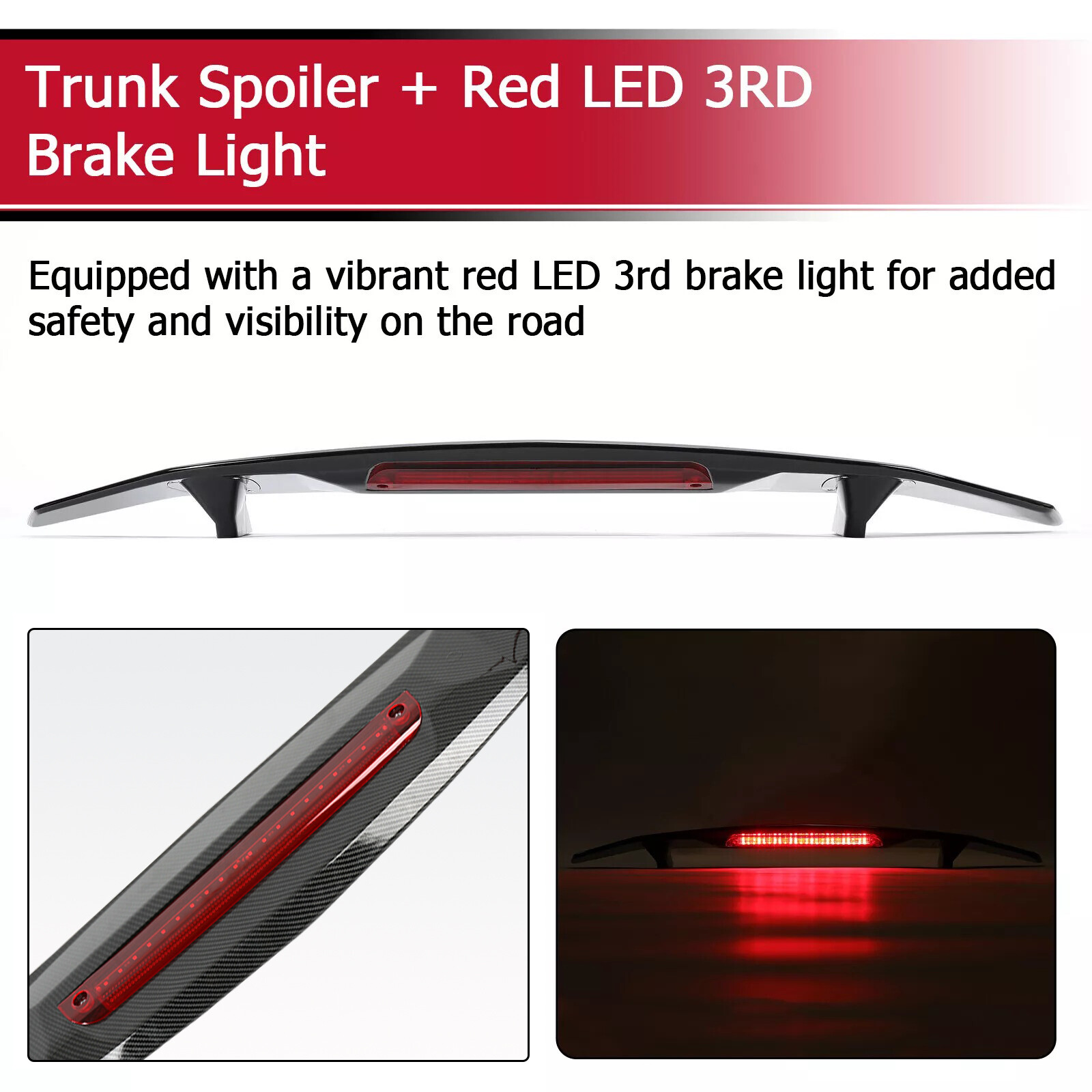 For Maserati GranTurismo 52" GT Rear Wing Spoiler with Brake Light Carbon Fiber
