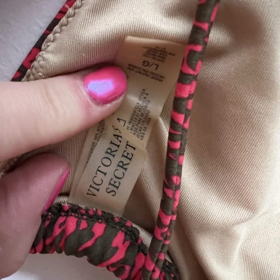 Bikini Vicroria's Secret Talla Grande Parte Superior Inferior Estampado Animal Cuentas Y2K Años 90 Foto 3 de 4