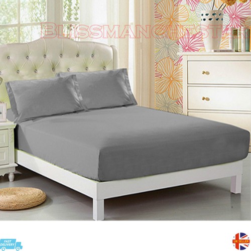 New Luxury Soft Plain Dyed Fitted Sheets Flat Sheet Poly Cotton Bed Pillow Cases - Picture 17 of 24