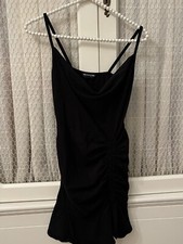 Pretty Little Thing - Sleeveless Little Black Skater Dress Ruched Side Size 6