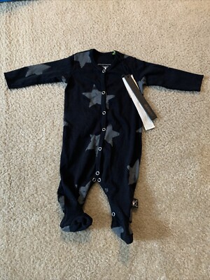 nununu Black Star Footed Overalls One Piece Outfit 3-6 Months NWT