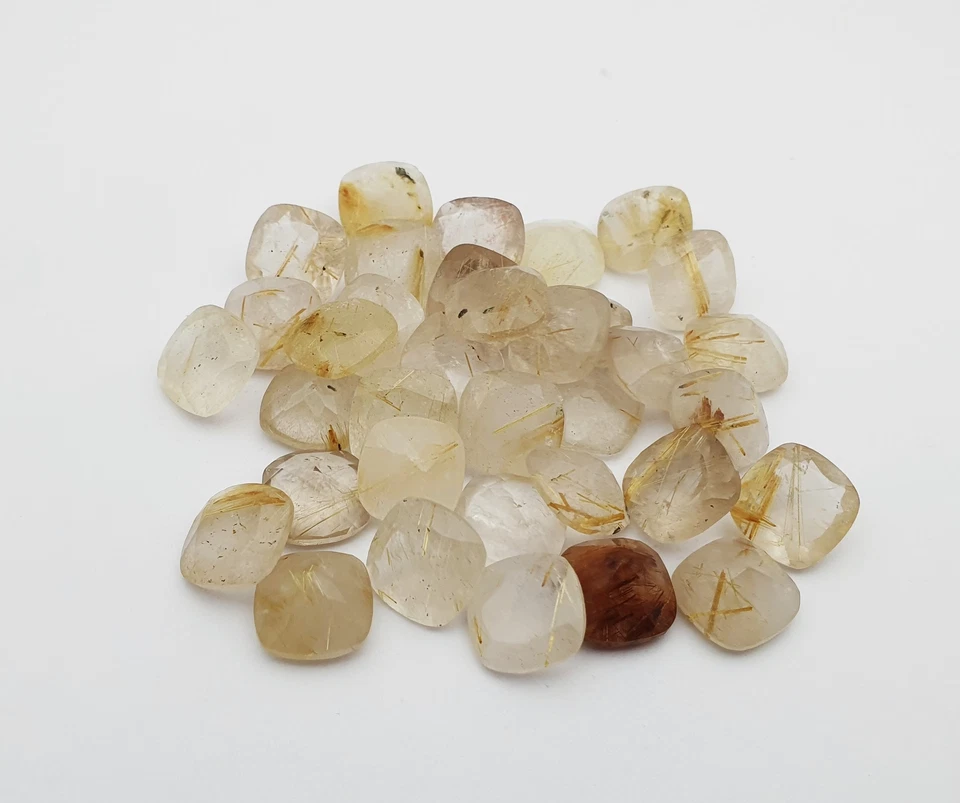 Natural Golden Rutile Quartz Loose Stone Square Cushion Cut 12 MM 50 CT 9 Pcs - Image 2 of 4