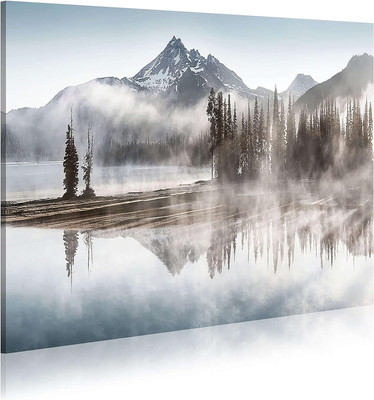 Mountain Forest Wall Art Canvas - Nature Landscape Shadow Lake Picture Modern Sn