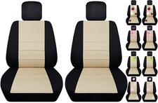 Front car seat covers black/beige w/daisy&ladybug,hibiscus,peace fits VW beetle