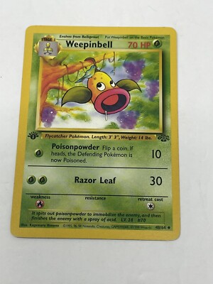 Ungraded LP Weepinbell #48/64, 1999 Jungle Set 1st Edition, Pokémon TCG