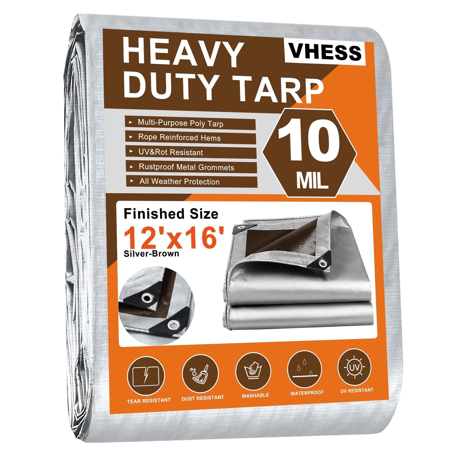 Tarps Heavy Duty Waterproof 12’ X 16’, 10 Mil Multipurpose Poly Tarp Cover, t...