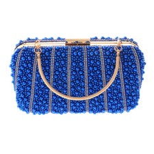 Gold Tone Metal Hardware Frame Synthetic Pearl Clutch Evening Bag BZY226-BLU