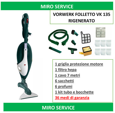 SCOPA ELETTRICA VORWERK FOLLETTO VK 135 CON HD 40 NUOVA - 36 MESI DI  GARANZIA | eBay