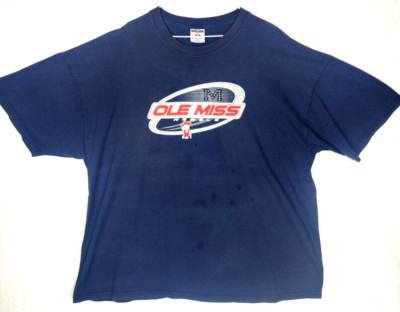 Vtg Ole Miss Rebels 3XL Blue Heavyweight Pocket T-shirt COLONEL REB 4925