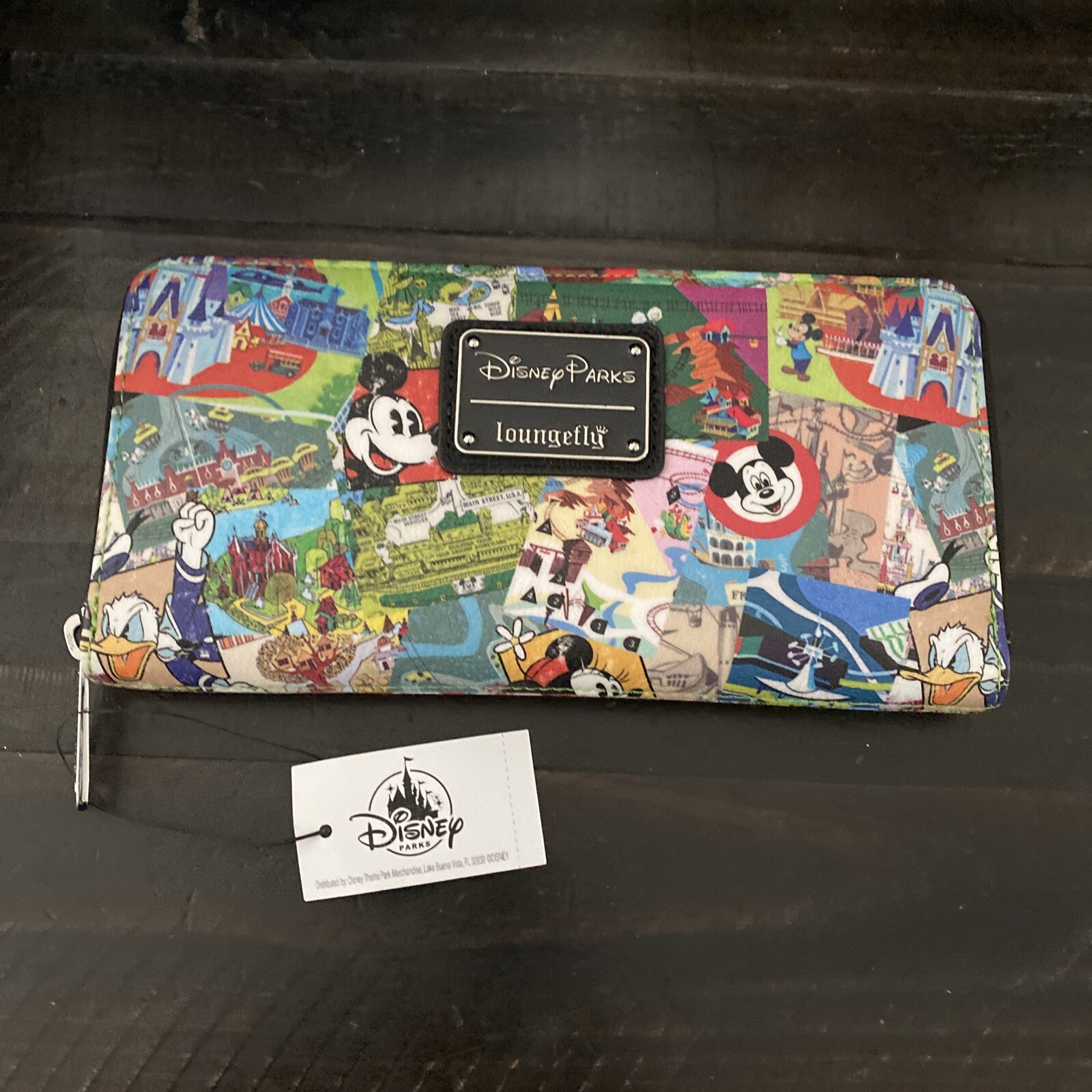 DISNEY PARKS LOUNGEFLY COLLAGE VINTAGE THEME PARK ART WALLET NWT eBay