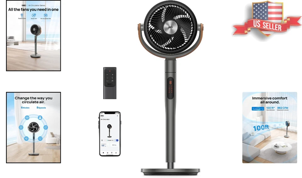 Умный бесшумный пьедестальный вентилятор с пультом дистанционного управления: PolyFan 513S, 43 дюйма тихий стоячий вентилятор - Изображение 2 из 4