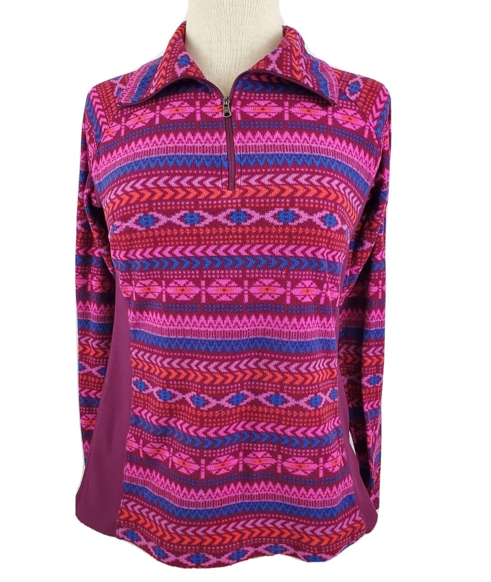Columbia Fleece Pullover Top Pink Purple Aztec Print Quarter Zip Women's  Small